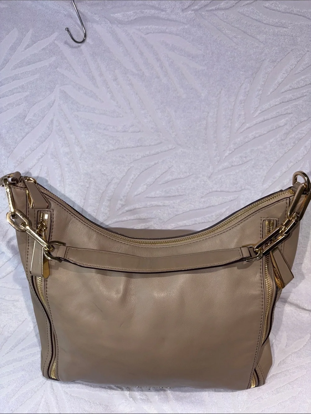 Michael Kors Taupe Leather Shoulder Bag with Gold Hardware
